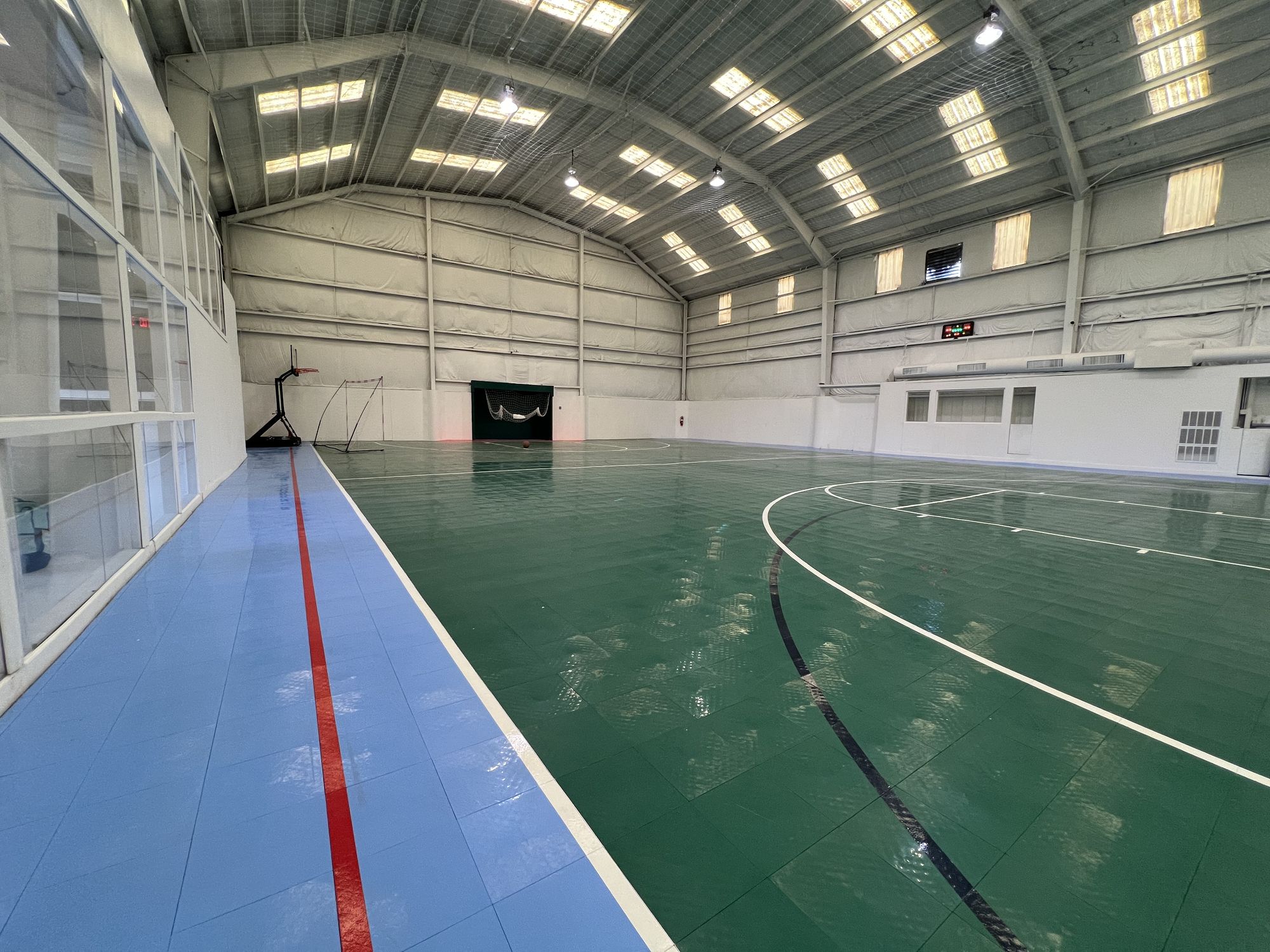 Wide view of the arena courts